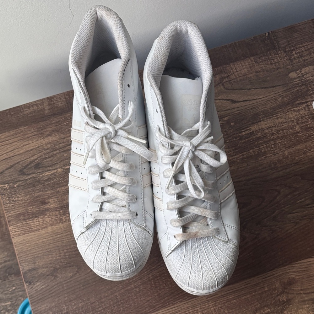 adidas White PRO High-Top Sneakers with Cream Accents - Picture 7 of 7